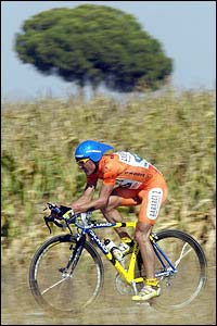 Colombian Felix Cardenas rides during the 13th stage of the 58th Tour of Spain cycling race a team time-trial between Albacete and Albacete 