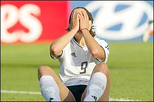 Renate Lingor of Germany reacts after missing a shot against Canada during the Fifa Women's World Cup in Columbus, Ohio.