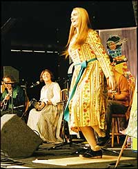 Nancy Kerr (dancing) with the Music from Bagpuss show with her mother Sandra Kerr