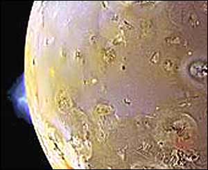 Sulphur plume rising from Io