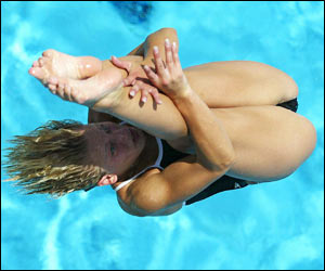 Canadian diver Marie Luc Arpin performs a freestyle jump during a training session at the Juan Pablo Duarte sport complex in Santo Domingo