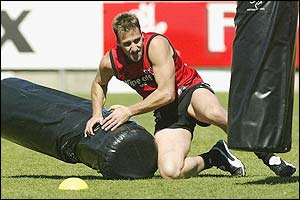 Anthony Rocca in action during Collingwood's AFL training session at Jock McHale Stadium in Melbourne, Australia