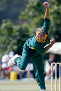 Jacques Kallis bowls for a South African XI against a PCA XI at Shenley Cricket Ground