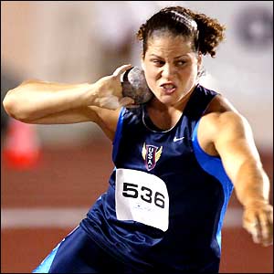 American Laura Gerraughty launches the shot put during the XIV Pan American Game in Santo Domingo