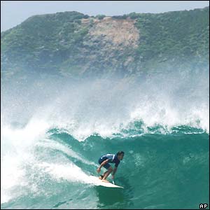 A surfer makes the most of perfect conditions at Niijima island, a tiny fishing island 100 miles south of Tokyo