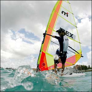 Mexico's David Teran competes in the men's windsurfing at the Pan American Games in the Dominican Republic