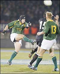 Springbok kicker Louis Koen scores two penalties in the first half