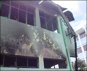 Burned out Election Commission building in Male, the Maldives