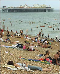 Brighton beach was crowded and chaotic