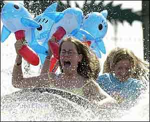 Children enjoy the water ride at Southend-on-Sea