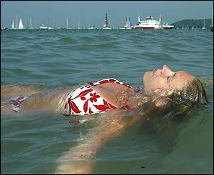 A sunseeker makes the most of the heatwave on the Isle of Wight