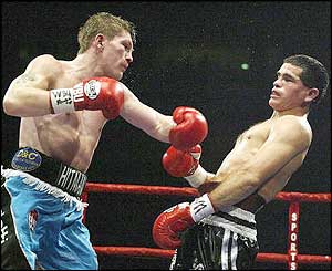 Ricky Hatton lands a left hand punch on Aldo Rios during the WBU Light Welterweight Championship fight at Manchester's MEN Arena 
