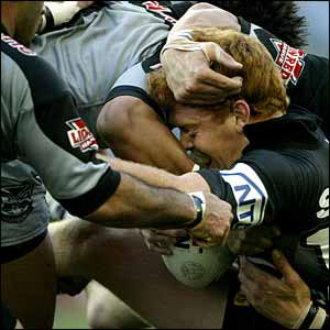 Penrith Panthers' Luke Swain is tackled