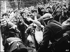 Riot police and demonstrators in Wisconsin