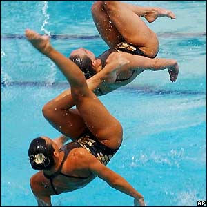 Canada's synchronised swimming team compete in a technical routine at the Pan American Games