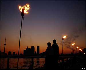 The Toronto skyline seen from Toronto Island at dusk on Thursday
