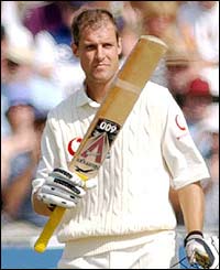 Ed Smith celebrates his first Test 50