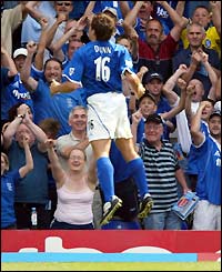 Birmingham's David Dunn celebrates scoring against Tottenham
