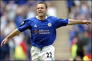 Paul Dickov celebrates scoring for Leicester