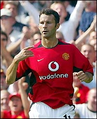 Ryan Giggs celebrates scoring at Man Utd