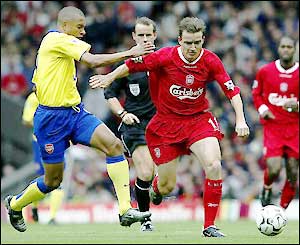 Liverpool's Vladimir Smicer charges forward