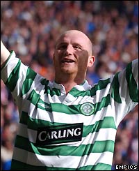 Hartson celebrates scoring the first goal