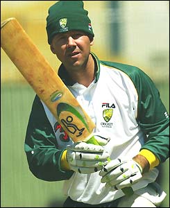 Ricky Ponting batting in a woolly hat