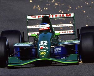 Michael Schumacher drives a Jordan in 1991