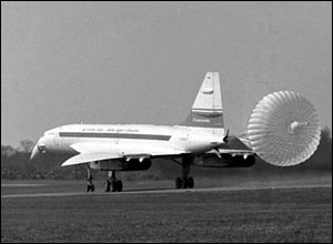 British-built Concorde comes lands at Fairford, Gloucestershire, after its inaugural flight.