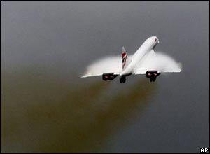 A BA Concorde takes off from New York's JFK airport, bound for London Heathrow, on 26 July 2000.