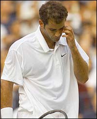 Sampras looks down during the 2001 US Open final