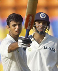 India's Rahul Dravid celebrates his century