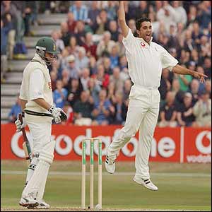 Kabir Ali celebrates dismissing South Africa's Neil McKenzie