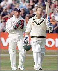South Africa's Gary Kirsten salutes the crowd after reaching a fine century