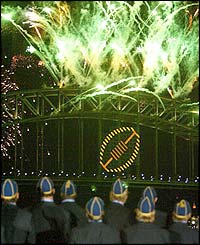 A fireworks display welcomes the Australian and Argentinian teams to Sydney