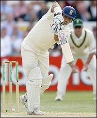 Mark Butcher plays an attacking stroke