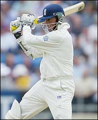 Marcus Trescothick swings the ball away for more runs