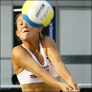France's Tatiana Riera returns the ball in the World Beach Volleyball Championships