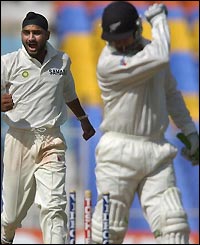 Nathan Astle is frustrated after losing his wicket