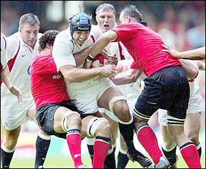England's Danny Grewcock fights for the ball