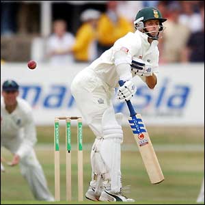 Gary Kirsten evades an awkward delivery