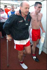 Peter Canavan along with team-mate Ryan McMenamin