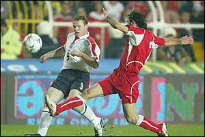 Wayne Rooney shoots towards the Turkey goal