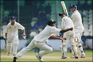 Marcus Trescothick is dropped at slip