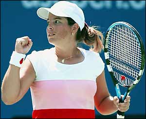 Venezuela's Maria Vento-Kabach celebrates victory in the first round at Flushing Meadows
