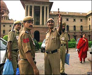 Police officers surround the palace amidst security concerns