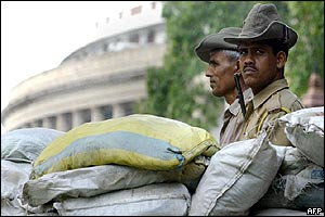 Rajasthan Armed Constabulary guard the Indian Parliament