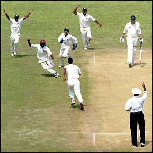 Rikki Clarke is caught off the bowling of Enamul Haque jnr