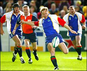 Namibia scrum-half Hakkies Husselman launches a kick up field