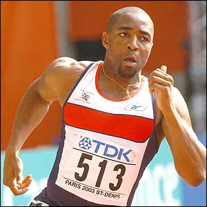 Britain's Darren Campbell on his way to victory in the eighth heat of the men's 200m